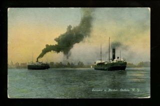 Buffalo,  York Ny Postcard Harbor Entrance Steam Ship Boat Vintage
