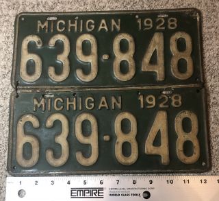 Vintage 1928 Prohibition Era Michigan License Plates Automobile 639 848