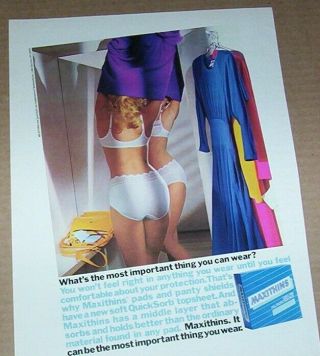 1988 Print Ad - Maxithins Feminine Pads Girl In Panties Bra Lingerie Vintage Ad
