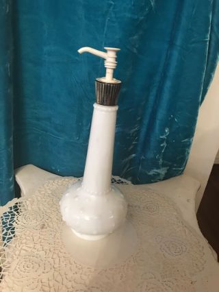 Vintage Milk Glass Jergens Lotion Bottle/ Hobnail Base/ Pump Dispener Works/10”t