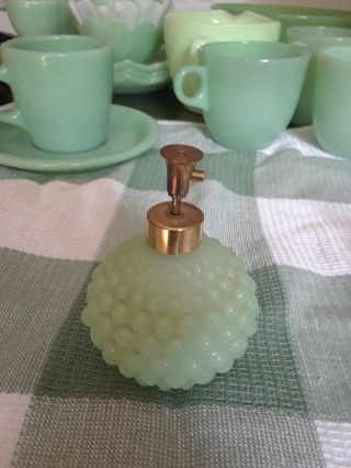 Jadeite I.  C Rice Hobnail Perfume Bottle Vintage,  Brass Pump And Lid Dispenser.