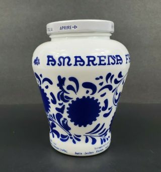 Vintage Amarena Fabbri Italy Cobalt Blue White Milk Glass Cherries Jar Container