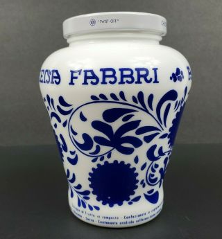 Vintage AMARENA FABBRI Italy Cobalt Blue White Milk Glass Cherries Jar Container 2