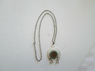Vintage Horseshoe Pendant Necklace W 1904 Indian Head Penny Turquoise 3561