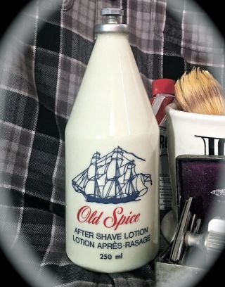 Old Spice Aftershave Empty Bottle Classic White Milk Glass Design C.  1990 