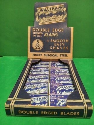 Vintage Waltham Double Edge Razor Blades Store Display With 10 Individual Boxes.