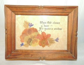 Vintage Pressed Flowers Wood Frame " When God Closes A Window " Ozarks,  Shirley