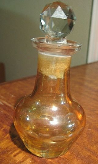 Vintage Hand Blown Amber Color Glass Perfume Bottle Art Deco With Glass Stopper