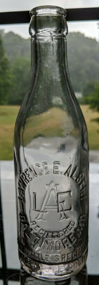 Vintage Clear Lawrence E Albert Soda Pop Beer Bottle Baltimore Md