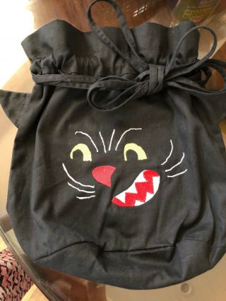 Vintage Halloween Black Cat Drawstring Treat Goody Bag Fabric Hallmark Store