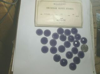 24 Round Dark Grape Flat Back Glass Rhinestones - - - 1930,  S - - - 1 - - - - Vintage