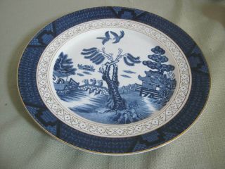Vintage Ironstone Ware Occupied Japan Blue Willow Dinner Plate,  Gold Trim 10 "