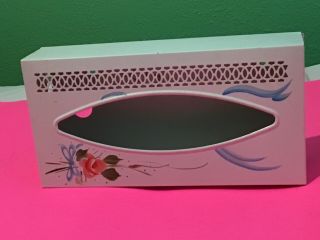 Vintage Tissue Box Holder/cover Metal Floral Flowers Wall Tabletop Wall Mount