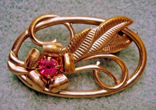 Vintage Gold Plated Pink Rhinestone Flower Brooch Pin October Birthstone