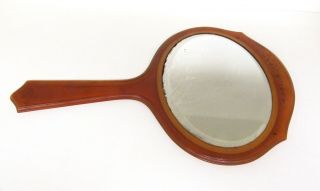 Vintage Art Deco Oval Ivory Pyralin Celluloid Handheld Beveled Mirror