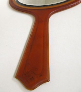 Vintage Art Deco Oval Ivory Pyralin Celluloid Handheld Beveled Mirror 3