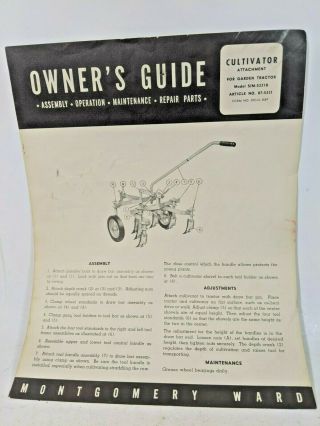 Vintage Owners Guide Wards Plow Trac Garden Tractor Cultivator Attachment