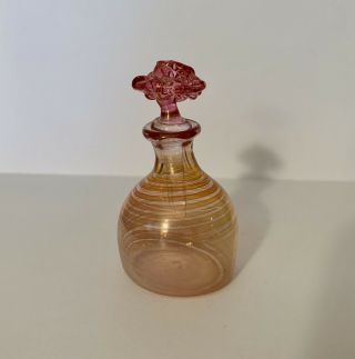 Vintage Pink Iridescent Orange Swirl Glass Perfume Bottle Art Flower Stopper 2
