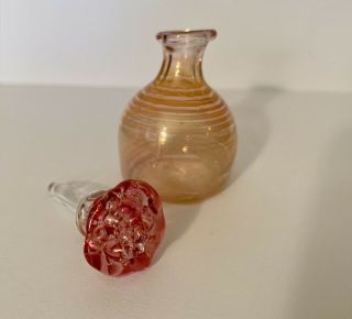 Vintage Pink Iridescent Orange Swirl Glass Perfume Bottle Art Flower Stopper 3