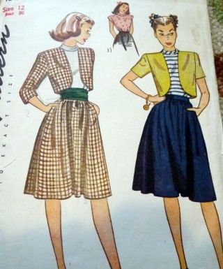 Lovely Vtg 1940s Suit & Blouse Sewing Pattern 12/30