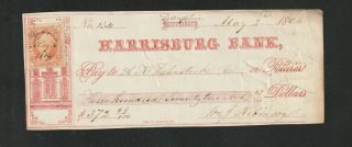 Vintage U.  S.  Check - Harrisburg Bank - 1864 (civil War Era)
