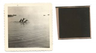 Vintage Photo With Negative Shirtless Teen Boys Swimming Diving Action Shot