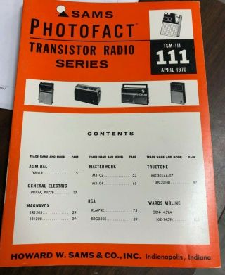 Vintage Howard W.  Sams & Co.  Sams Photofact Transistor Radio Series Book Tsm - 111