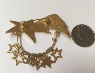 Vintage Gold Tone Shooting Star Pin Brooch With Hanging Star Charms,  Make A Wish 2