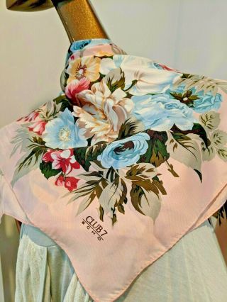 Echo Club 7 Vintage Silk Scarf Hijab Large Head Scarf Light Pink Floral