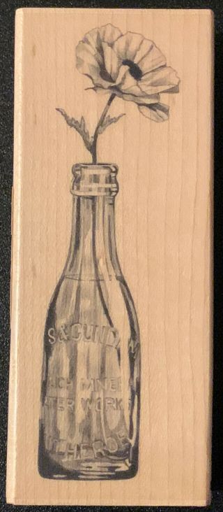 Inkadinkado Vintage Glass Beverage Bottle And Flower Rubber Stamp