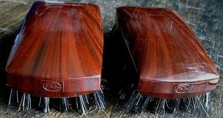 Pair (2) Vintage Hair Brush In Bakelite Type Faux - Tortoise/wood Grain Style