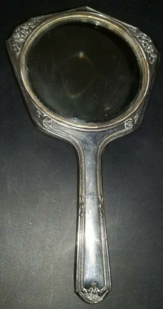 Vintage Mirror,  Handheld,  Silver Toned Unknown Metal Floral Embossed, 2