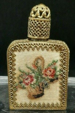 Vintage Austrian Perfume Scent Bottle Petit Point Gold Tone Filigree