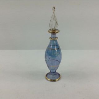 Perfume Dabber Crystal Bottle Handcrafted Egypt Perfume Bottle Vintage Blue W/ G