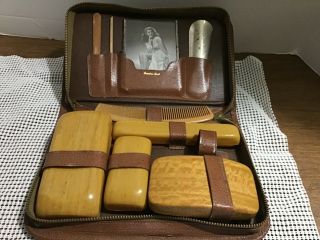 1950’s ? Vintage Personal Men’s Toiletry Shaving Kit Early Plastic? Goat Case
