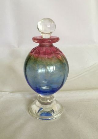 Lovely Signed Dated Ron Lukian Red Green Blue & Clear Perfume Bottle W Stopper