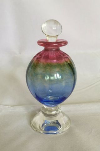 Lovely Signed Dated Ron Lukian Red Green Blue & Clear Perfume Bottle w Stopper 2