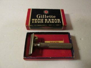 Vintage Gillette Tech Razor Fat Handle,  Box And Blades