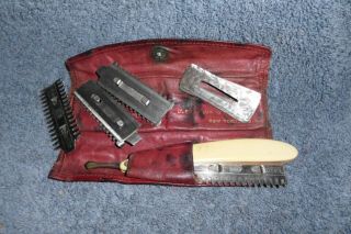 Vintage Durham Duplex Straight Razor Trimmer Blades Leather Case Demonstrator