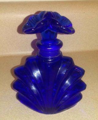 Vintage Art Deco Cobalt Blue Perfume Bottle W/ Glass Stopper
