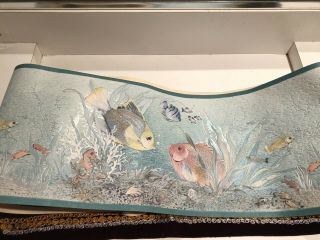 Striking Vintage Vinyl Bathroom Wall Wide Border About 104 " Colorful Fish