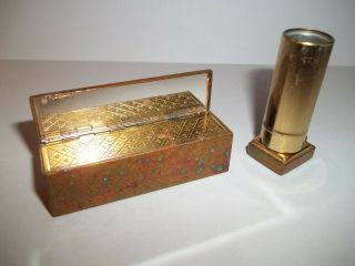 Vintage Square Gold Metal Lipstick Case/tube With Pop - Up Mirror - Empty