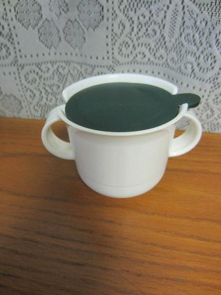 Vintage Tupperware Sugar Bowl White With Green Snap Lid 2310a Euc
