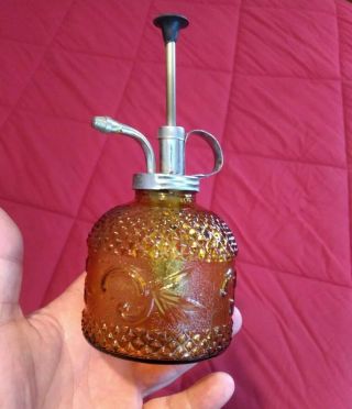 Vintage Collectible Amber Glass Spritzer Atomizer Bottle - Perfume Vanity Shaving