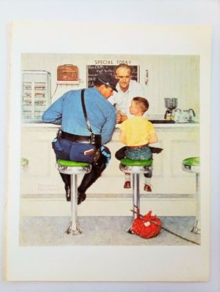 Norman Rockwell Vintage Print The Runaway 1958 8.  75 " X11 " Policeman Boy Diner