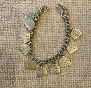 Vintage Link Bracelet Ten Commandments Christian Gold Tone Charm Jewelry