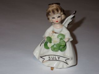 Vintage Enesco July Angel Of The Month Figurine Holding Water Lily
