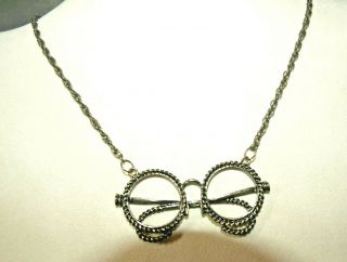 Vintage Bronze Eyeglass Pendant Necklace 26 " - 29 " Round Spectacles