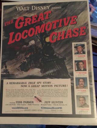 Vintage Ad The Great Locomotive Chase 1956 Walt Disney 10.  25” X 14” Plastic Wrap