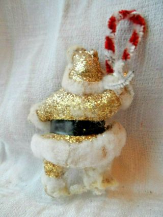 Vintage Figurine - GOLD GLITTER DANCING SANTA HOLDING CHENILLE CANDY CANE 2